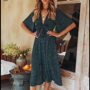 Hello Molly dark green polka dot midi dress